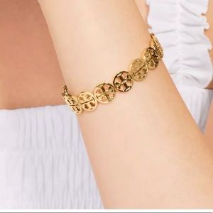 NWT authentic luxury Tory Burch Frozen 18K Rose Gold plated Logo Cuff/bracelet